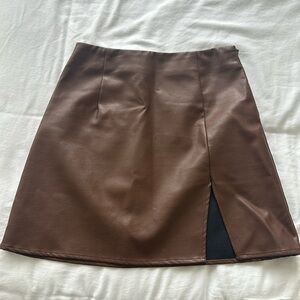 Brown faux leather mini skirt in a small
